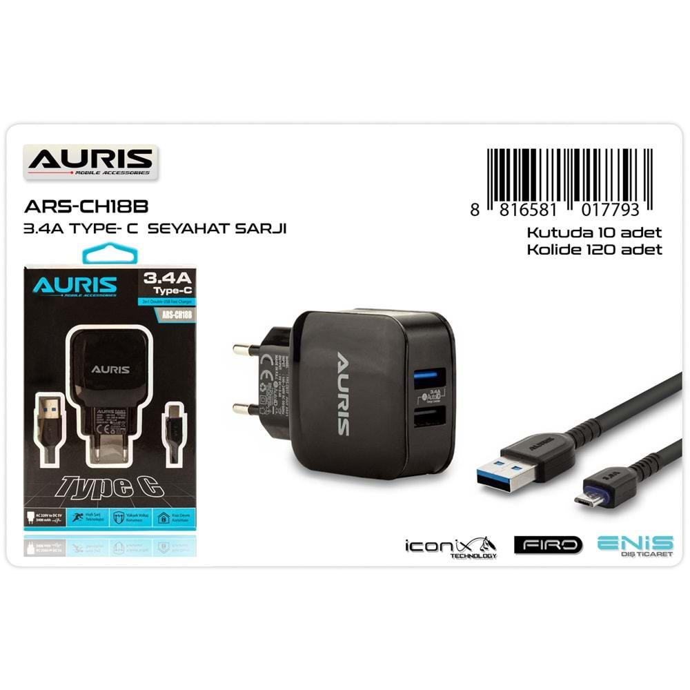 Auris ARS-CH18B Type-C Set 3.4A Şarj Cihazı