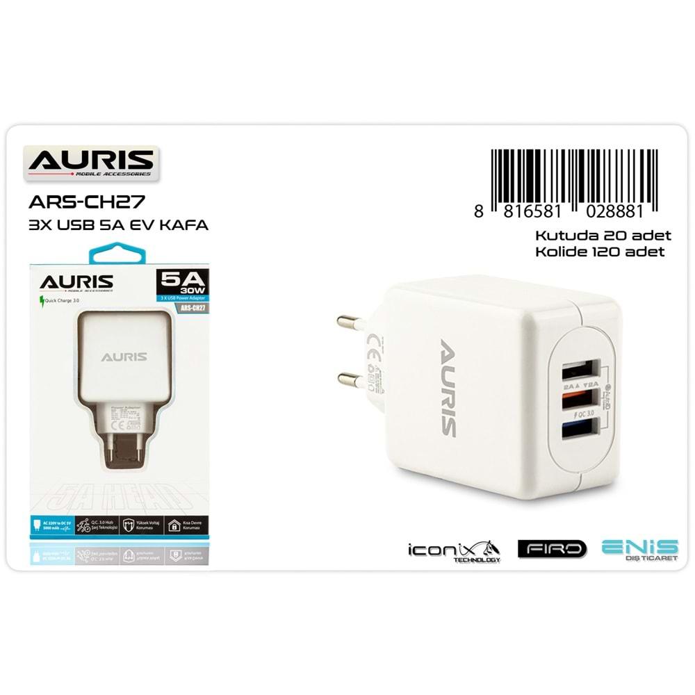 Auris ARS-CH27 3USB Kafa 30W+5A Şarj Cihazı