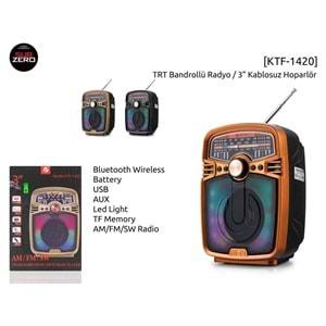 KTF-1420 Işıklı Taşınabilir Usb, Radyolu Bluetooth Hoparlör 3 inç